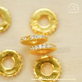  Charm Tròn Dẹp Đính Đá Lớn 8.46mm - Bạc 925 Mạ Vàng Cao Cấp 