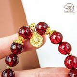  Vòng Tay Đá Garnet 10mm 5A Phối Charm Cửu Cung 