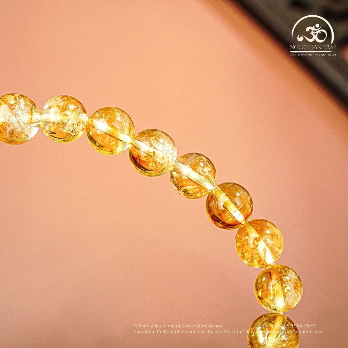  Vòng Tay Đá Thạch Anh Vàng Hoa Bay 8mm 3A Phối Charm Vòng Đính Đá 