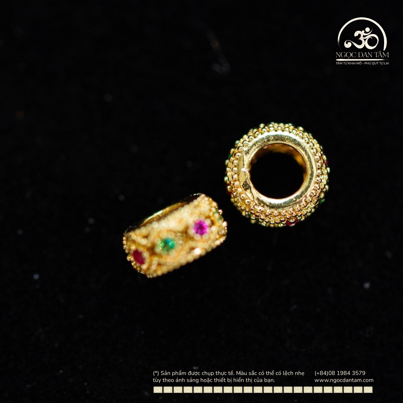  Charm Tròn Dẹp Đính Đá 6mm - Kim Loại Mạ Vàng Cao Cấp 