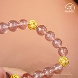  Vòng Tay Đá Thạch Anh Dâu Tây 8mm 2A Phối Charm Bi Tròn 