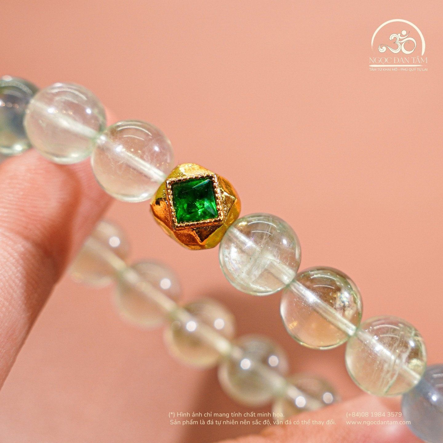  Vòng Tay Flourite Phối Charm Cắt Giác 10mm 2A 