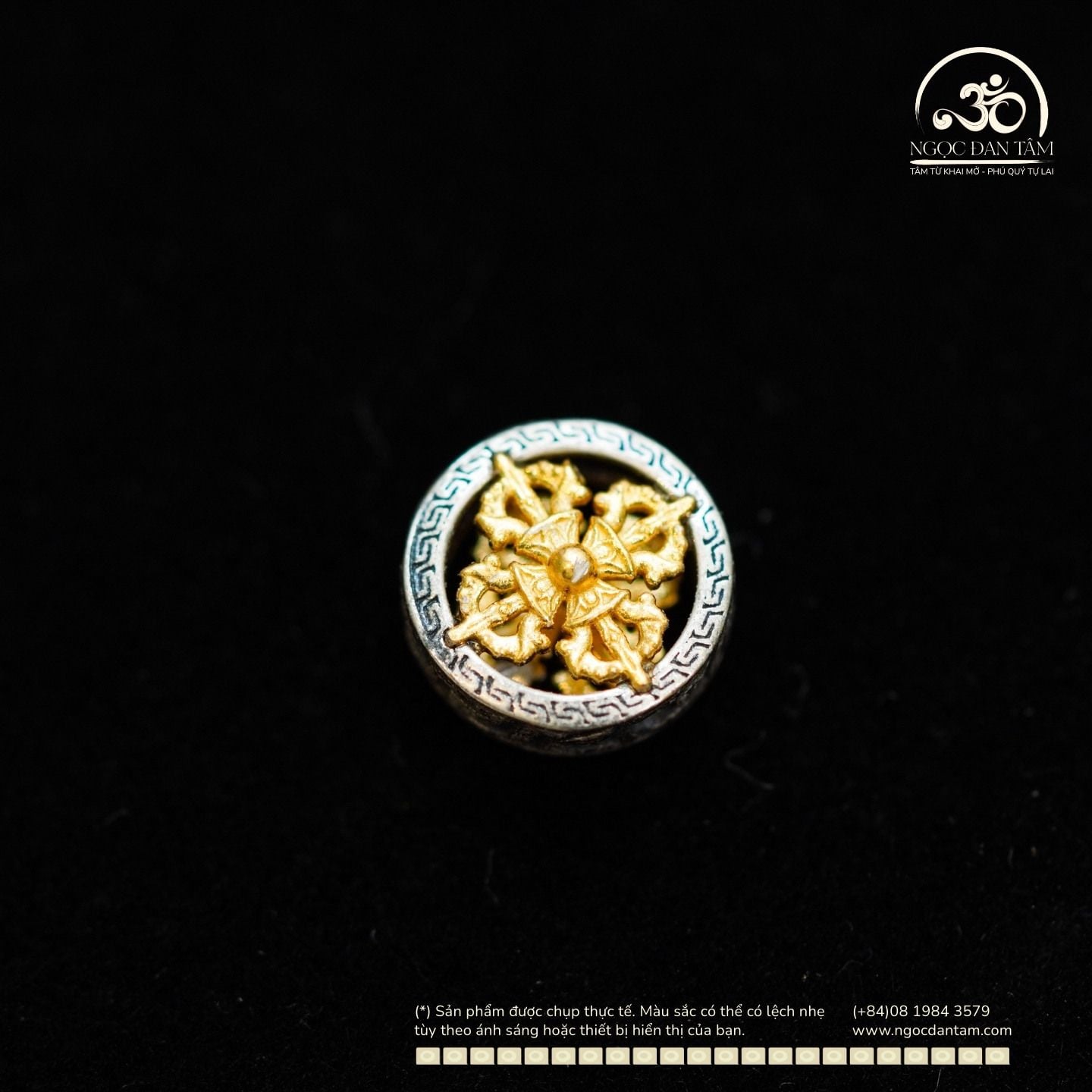  Charm Bánh Xe Pháp Luân Nhỏ 10,24mm - Bạc 925 Mạ Vàng Cao Cấp 