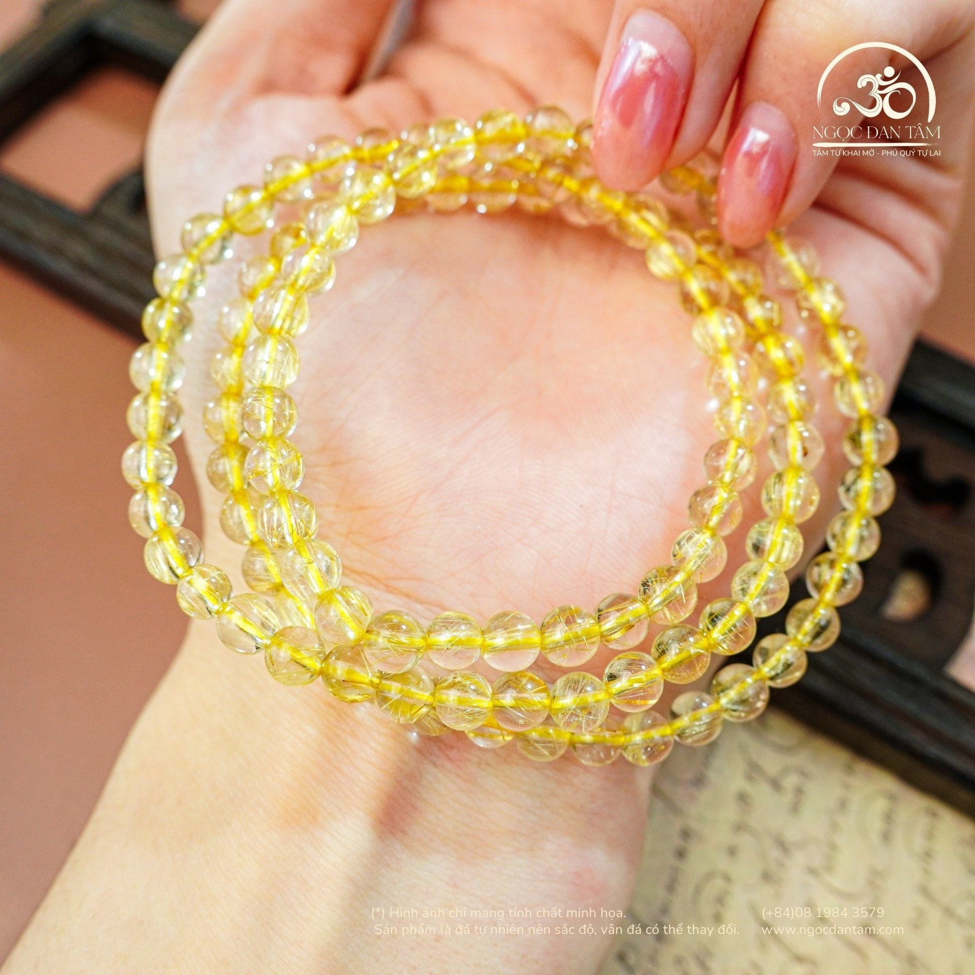  Chuỗi Vòng Tay Thạch Anh Tóc Vàng 5mm 6A 