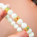  Vòng Tay Đá Vỏ Sò Tai Tượng 3A 8mm Phối Charm Tròn Dẹp 2 Màu 