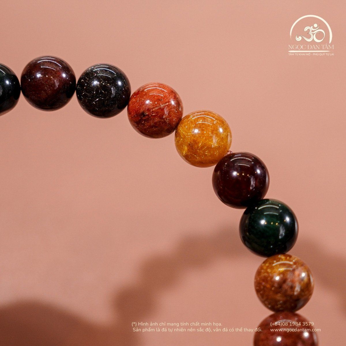  Vòng Tay Thạch Anh Tóc Hỗn Hợp 9mm 5A 