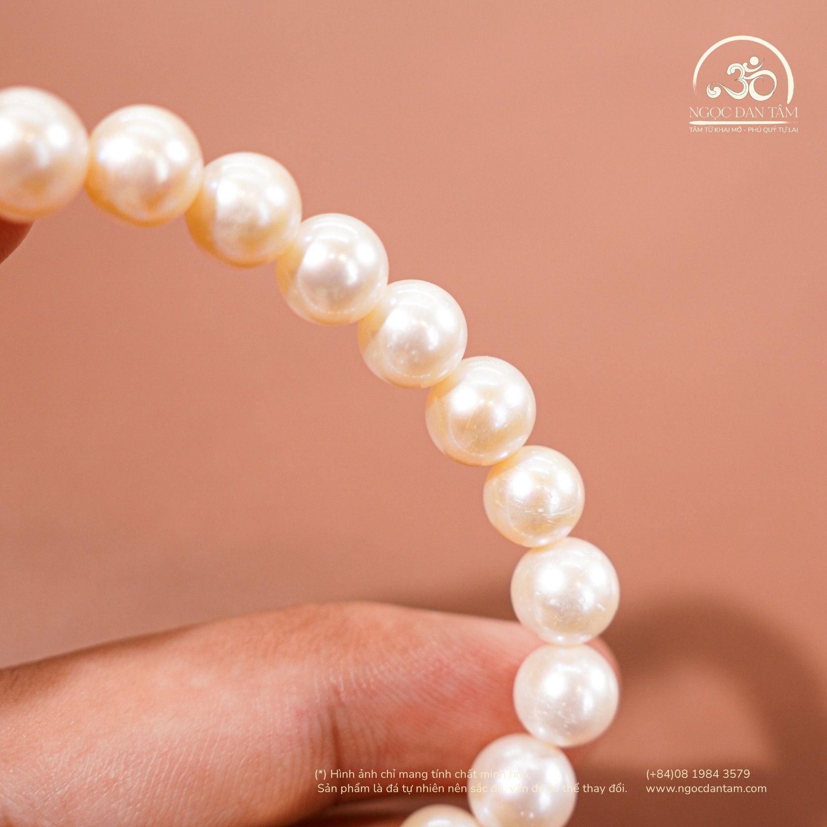  Vòng Tay Ngọc Trai 8mm Phối Charm Cát Tường 