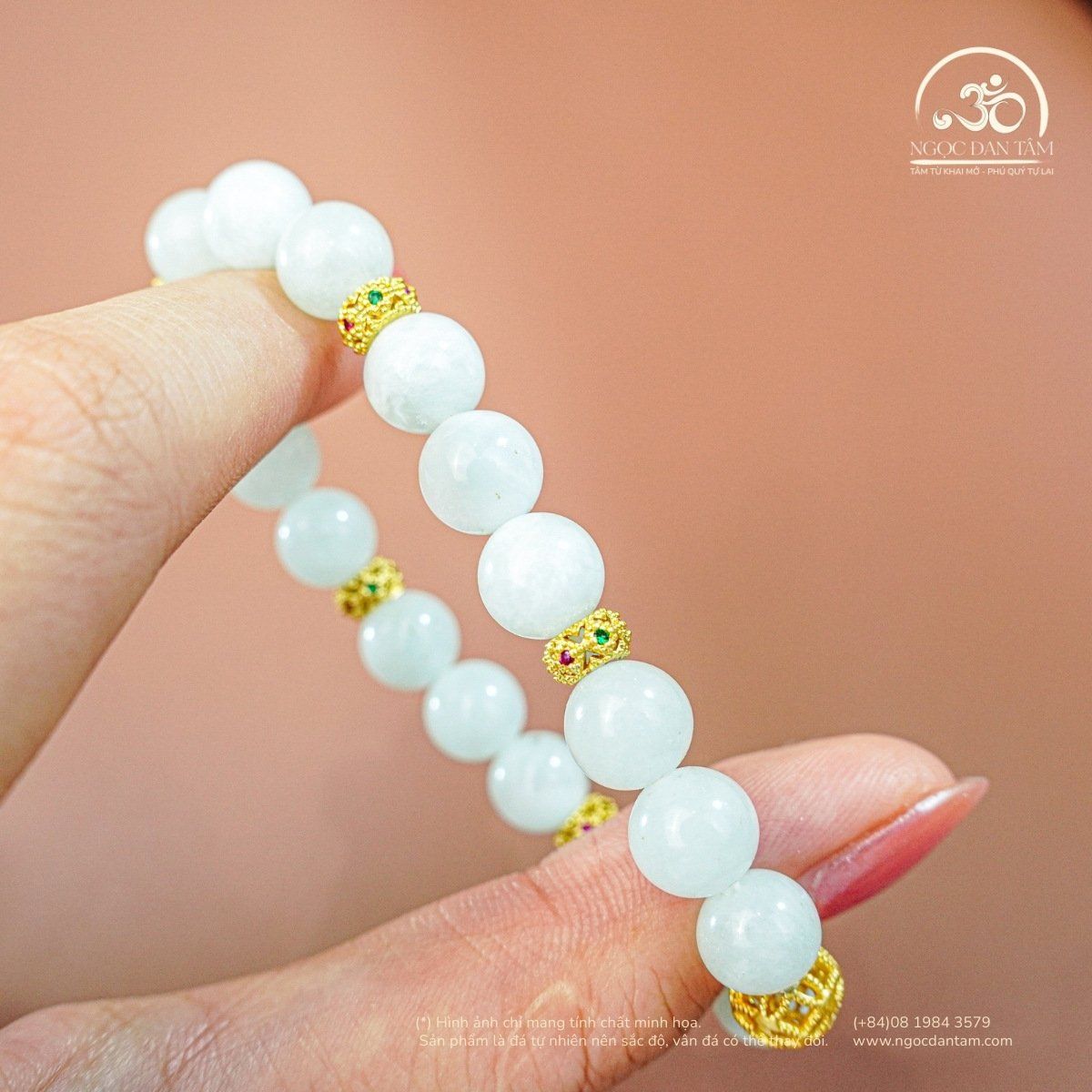  Vòng Tay Đá Angelite 8mm 2A Phối Charm 