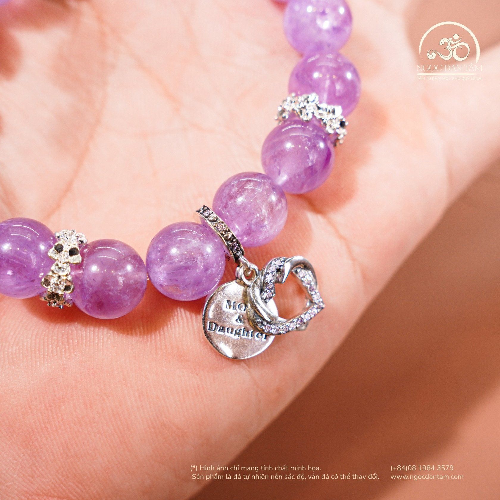  Vòng Tay Song Tâm ( Thạch Anh Tím Lavender 10mm 5A ) 