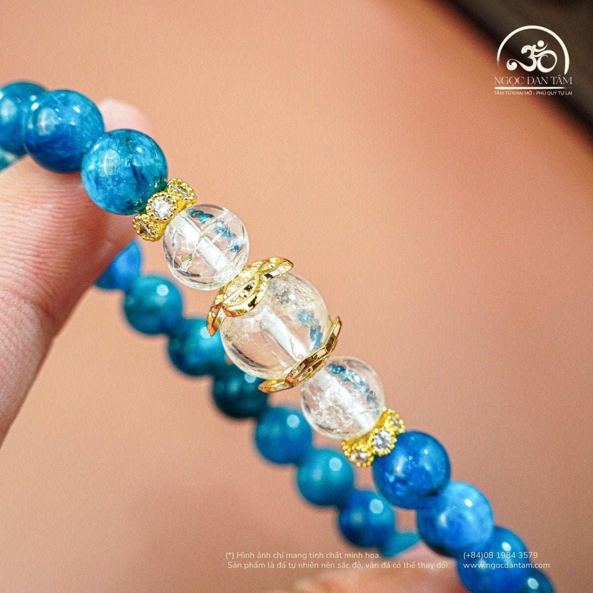  Vòng Tay Ẩn Hải Tâm (Apatite 8mm 2A, Thạch Anh Trắng 8mm 2A & 10mm 2A) 