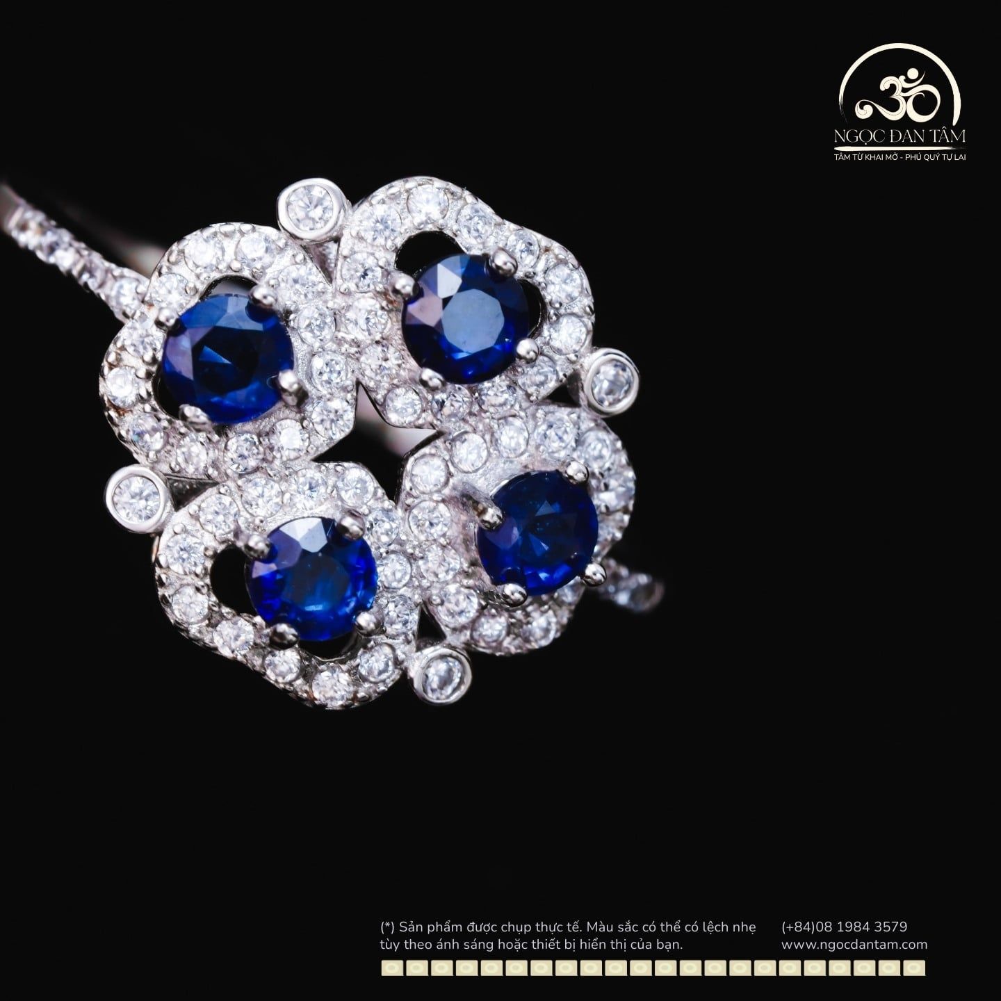  Nhẫn Bạc 925 Đính Đá Sapphire 3mm 