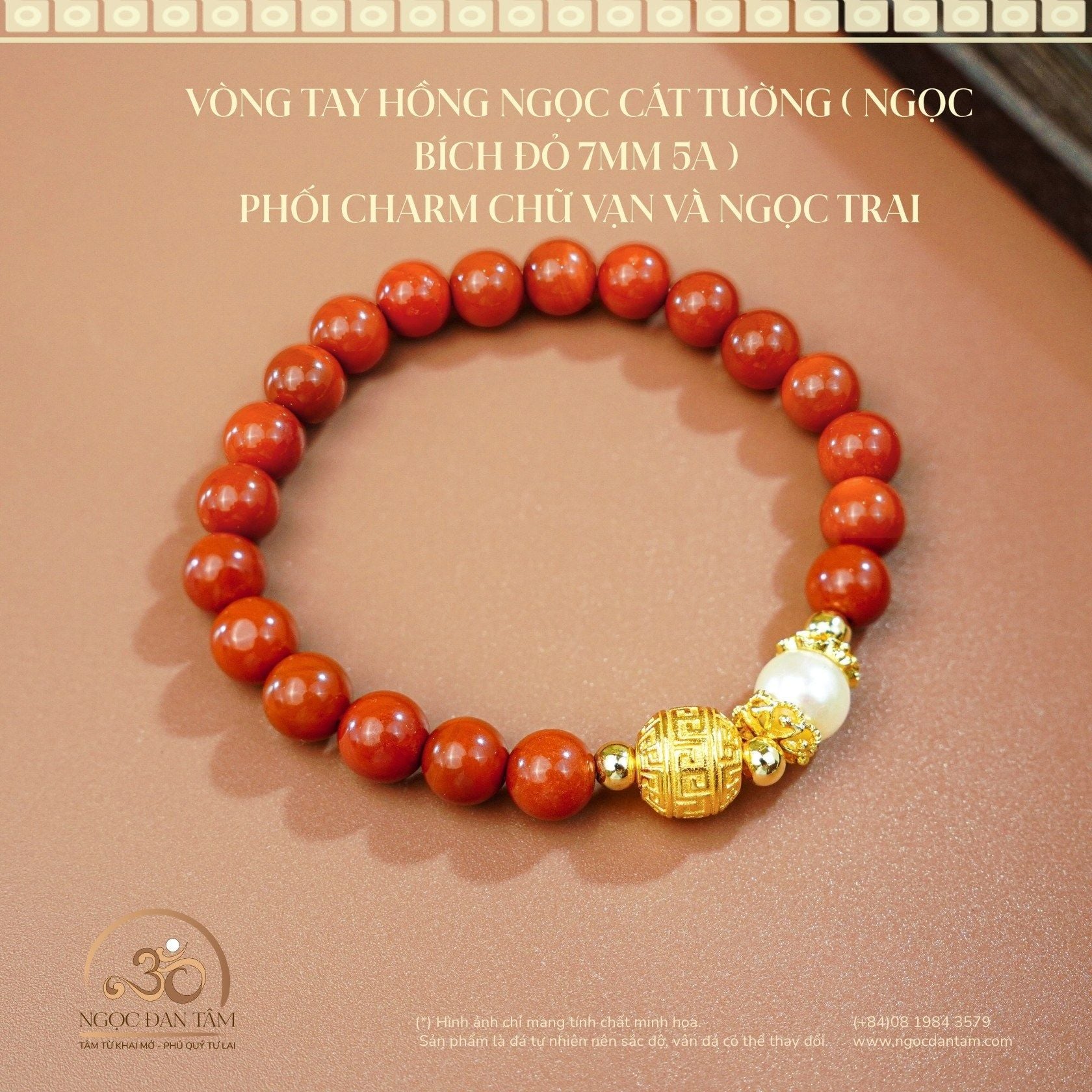  Vòng Tay Hồng Ngọc Cát Tường ( Ngọc Bích Đỏ 7mm 5A ) 