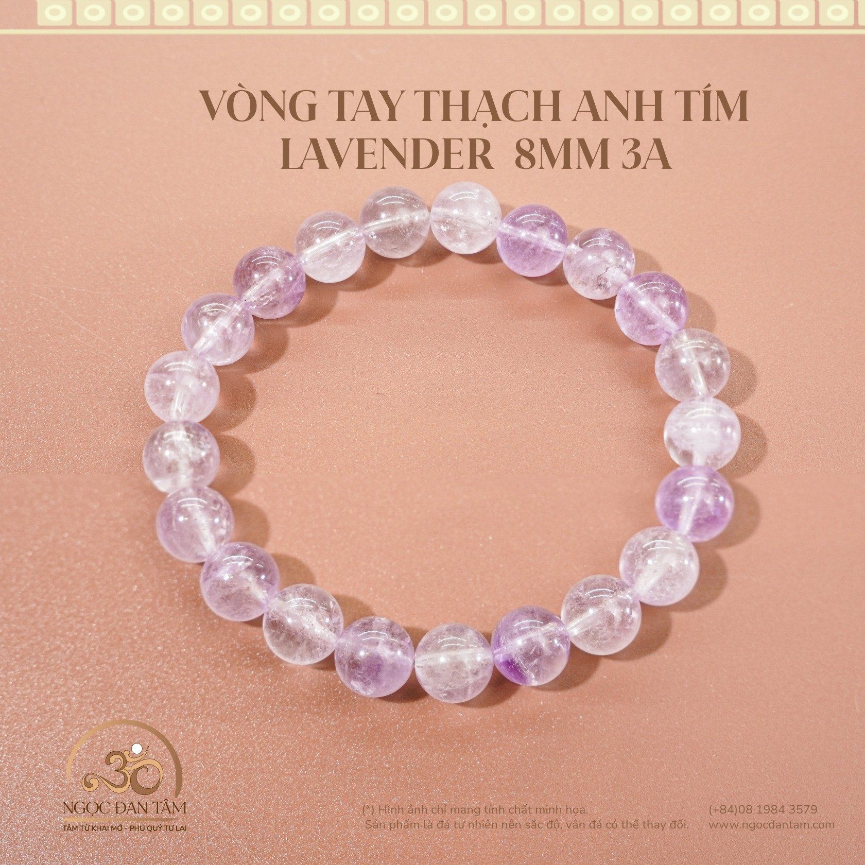  Vòng Tay Đá Thạch Anh Tím Lavender 8mm 3A 