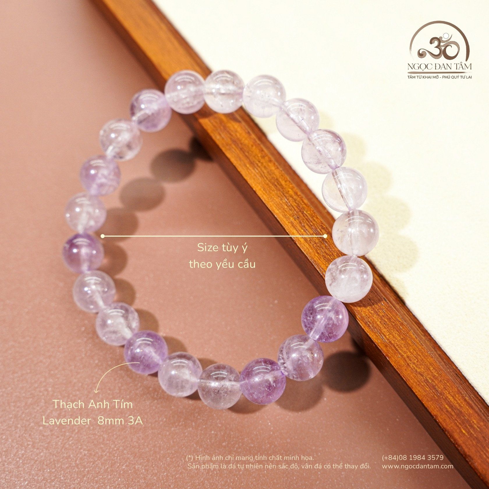 Vòng Tay Đá Thạch Anh Tím Lavender 8mm 3A 