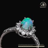  Nhẫn Bạc 925 Đính Đá Opal Hoa 6x8mm 