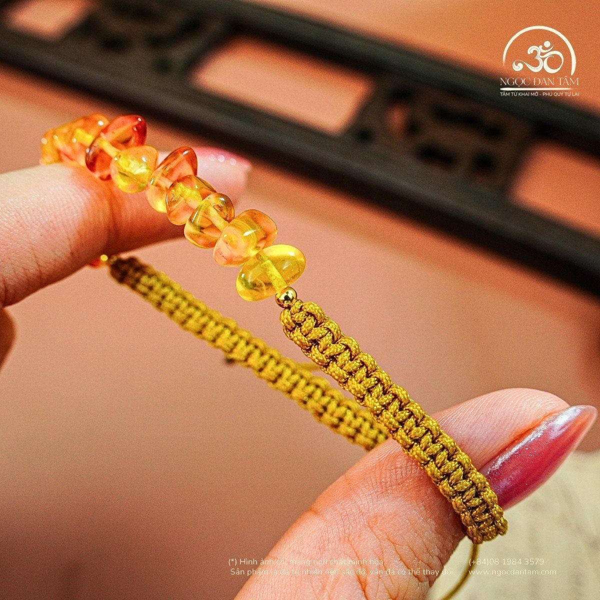  Vòng Tay Hổ Phách Dây Nút Ngang (15 Hạt- 2gram) 