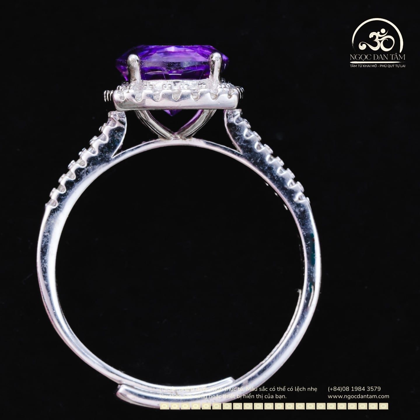  Nhẫn Bạc 925 Đính Đá Thạch Anh Tím 8mm 