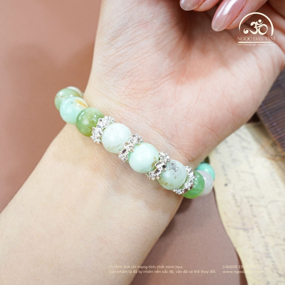  Cẩm Thạch Úc Charm Bạc Cỏ 3 Lá 10mm 2A 