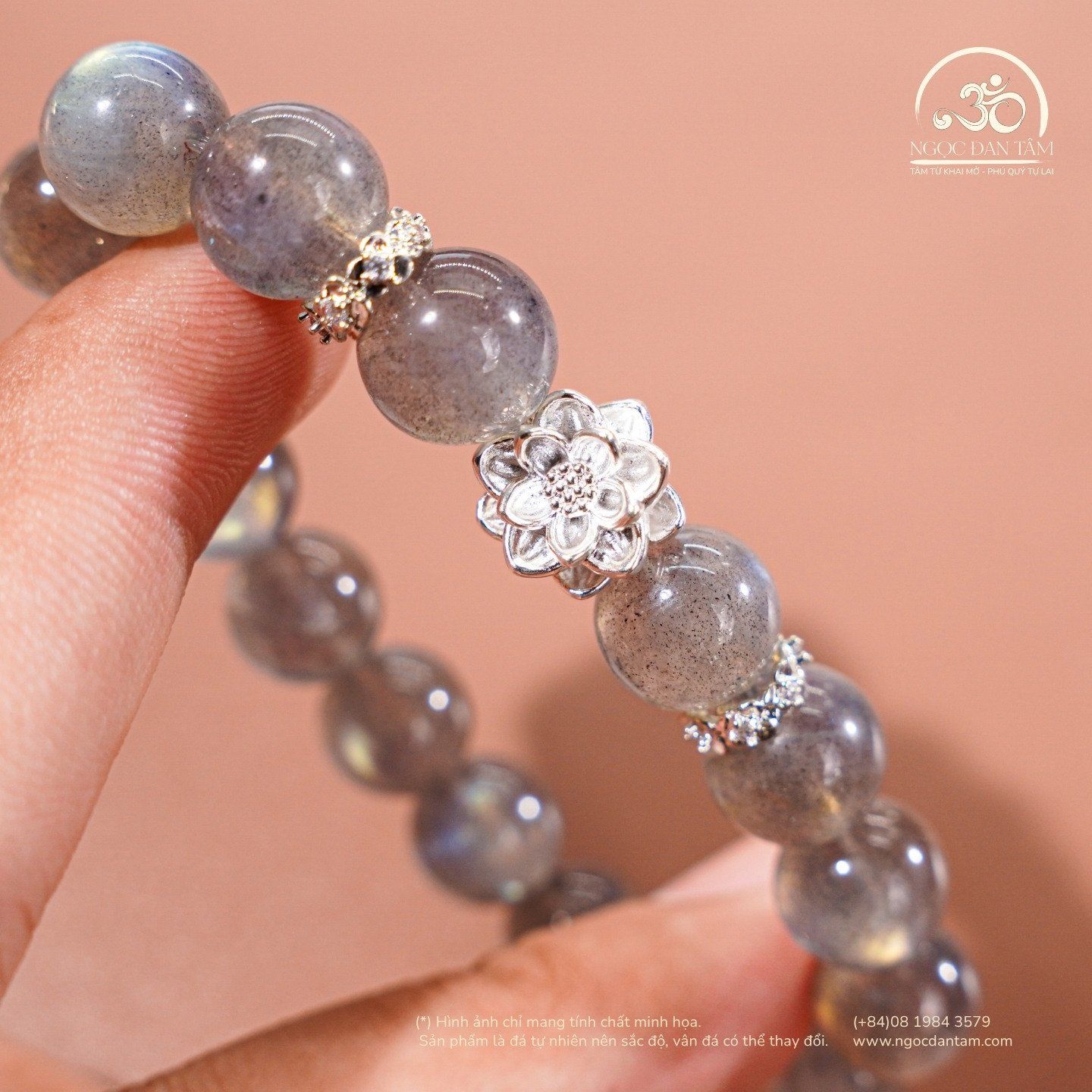  Vòng Tay Đá Xà Cừ 10mm 5A Phối Charm Hoa Sen Bạc 