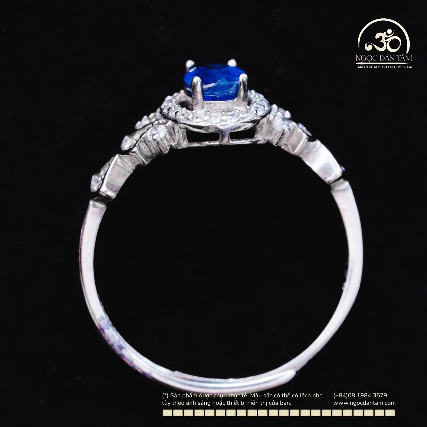  Nhẫn Bạc 925 Đính Đá Sapphire 4x6mm 