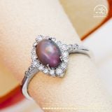  Nhẫn Bạc 925 Đính Đá Opal Xám 6x8mm 