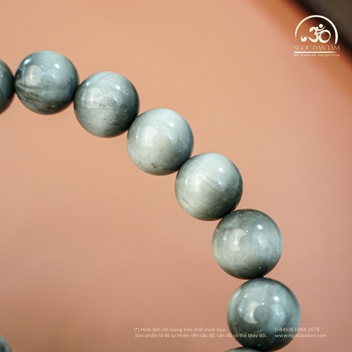  Vòng Tay Mắt Chim Ưng Xám 6A-10mm Phối Charm Lục Tự 