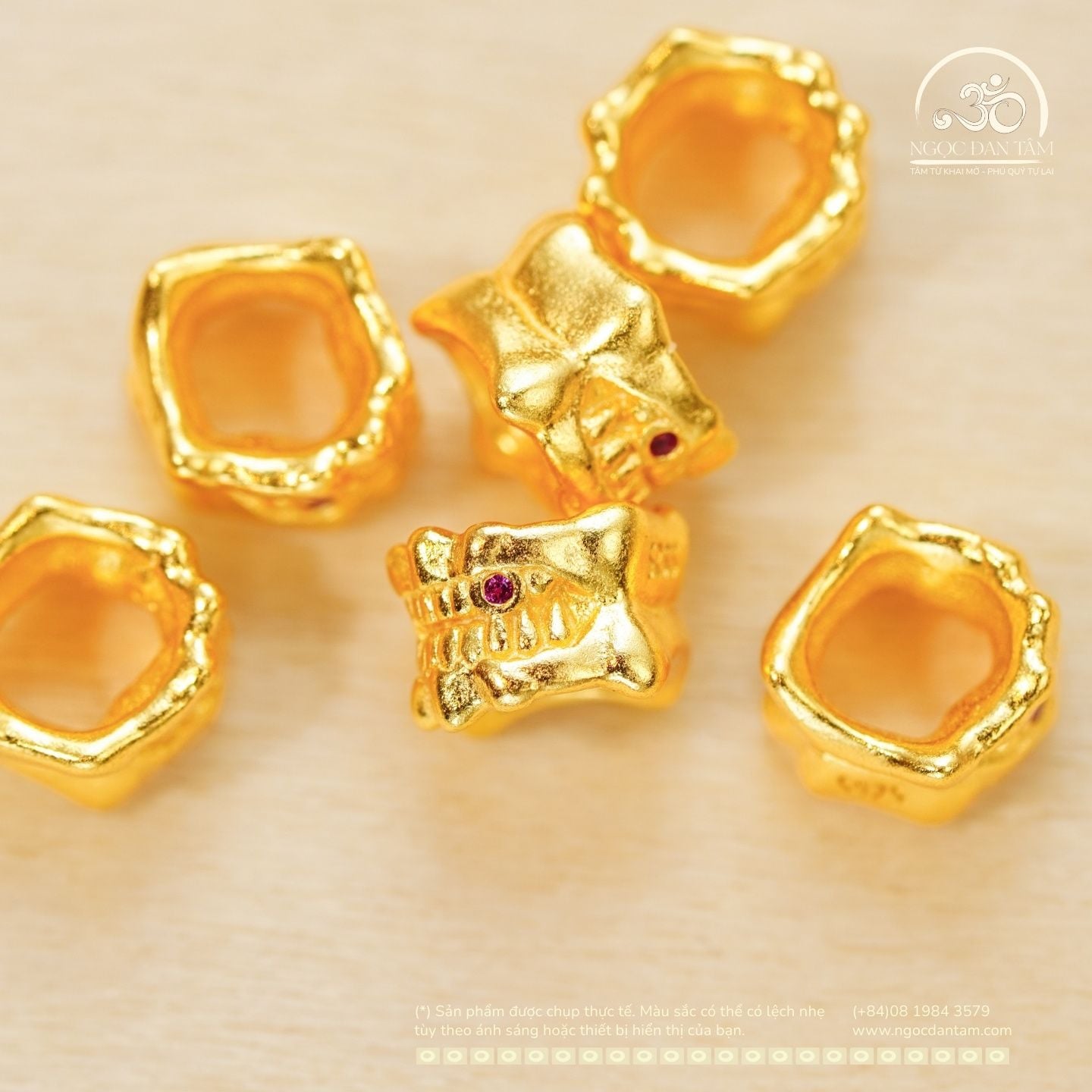  Charm Răng Đính Đá Hồng Nhỏ 5.73mm - Bạc 925 Mạ Vàng Cao Cấp 