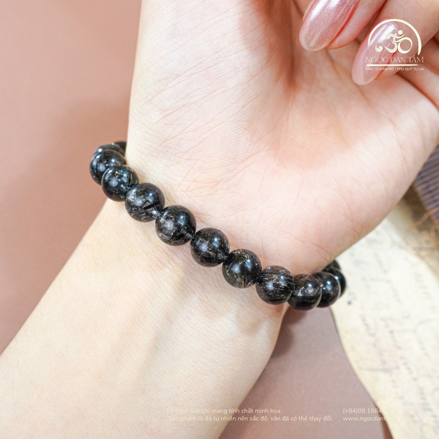  Vòng Tay Thạch Anh Tóc Đen 8mm 8A 