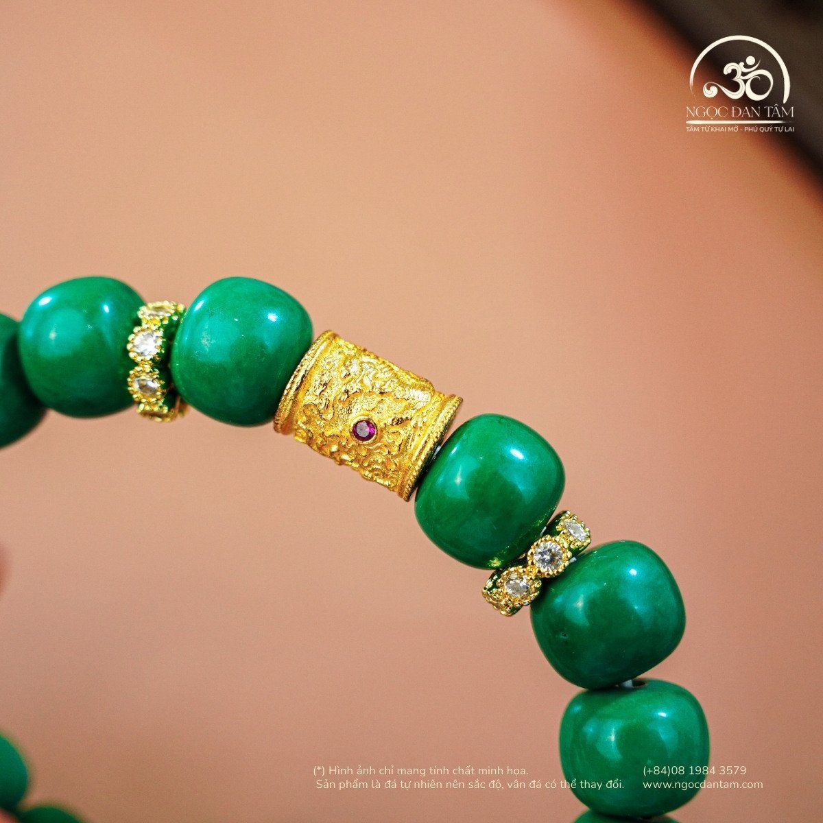  Vòng Tay Đá Howlite Lu Thống Phối Charm 10mm 