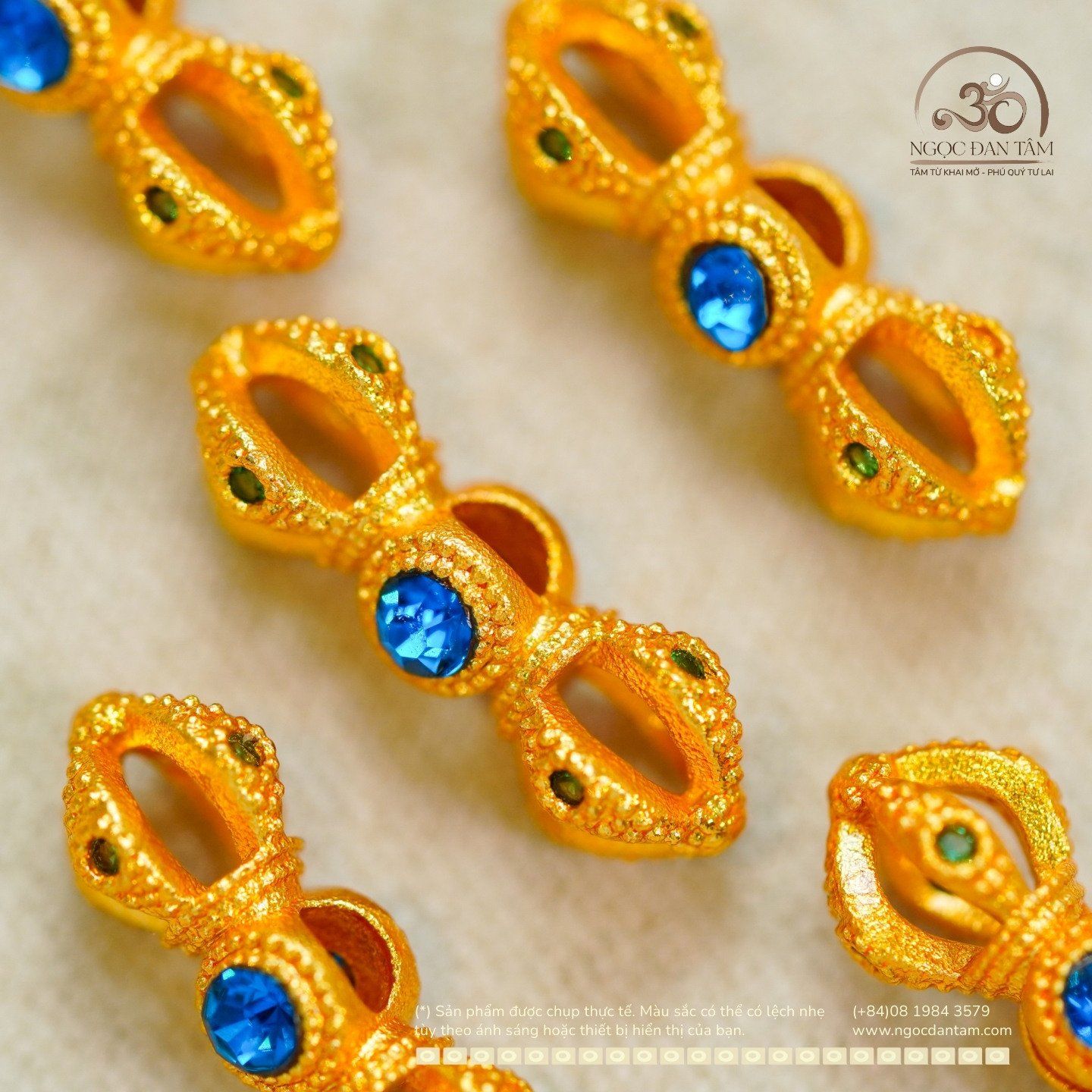  Charm Chùy Kim Cang Đính Ngọc Xanh 15,83mm - Charm Kim Loại Mạ Vàng Cao Cấp 