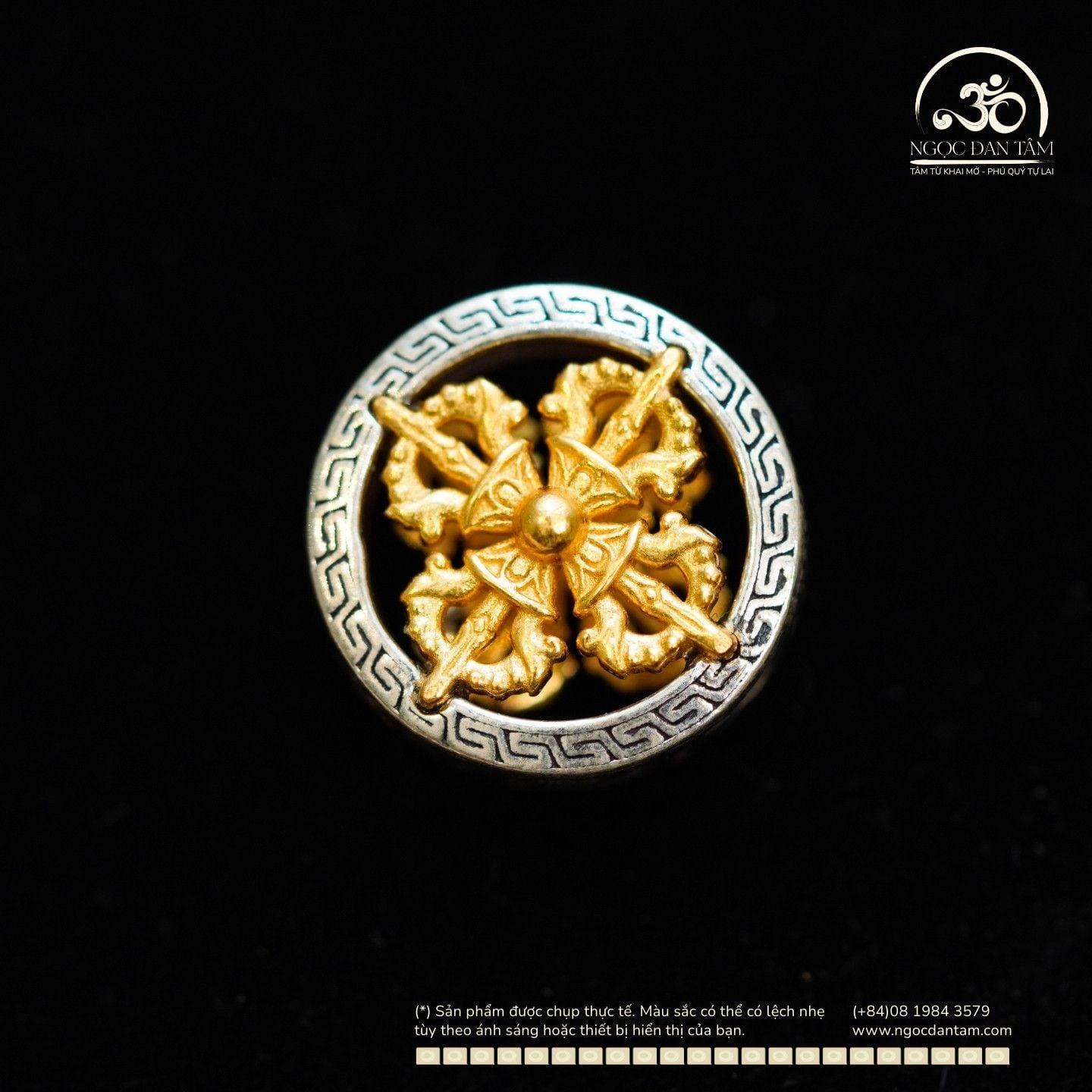  Charm Bánh Xe Pháp Luân Lớn 14,97mm - Bạc 925 Mạ Vàng Cao Cấp 