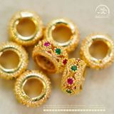  Charm Tròn Dẹp Đính Đá 8mm - Kim Loại Mạ Vàng 