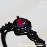  Nhẫn Bạc Đen 925 Đính Đá Garnet 6mm 