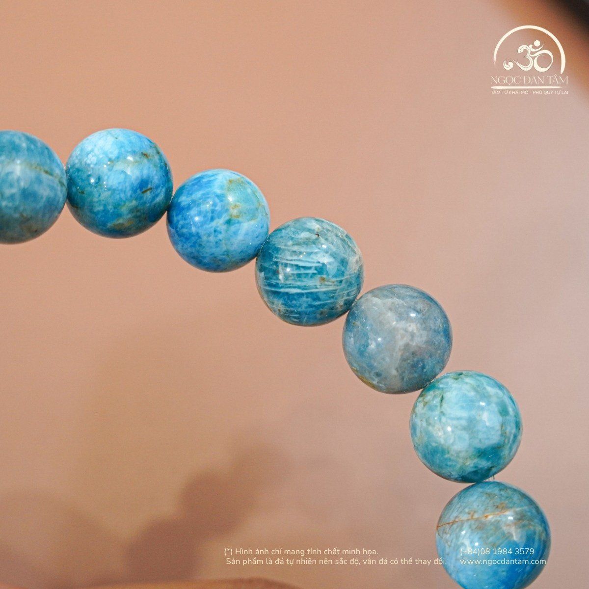  Vòng Tay Đá Larimar 10mm 3A Phối Charm Minh Châu 