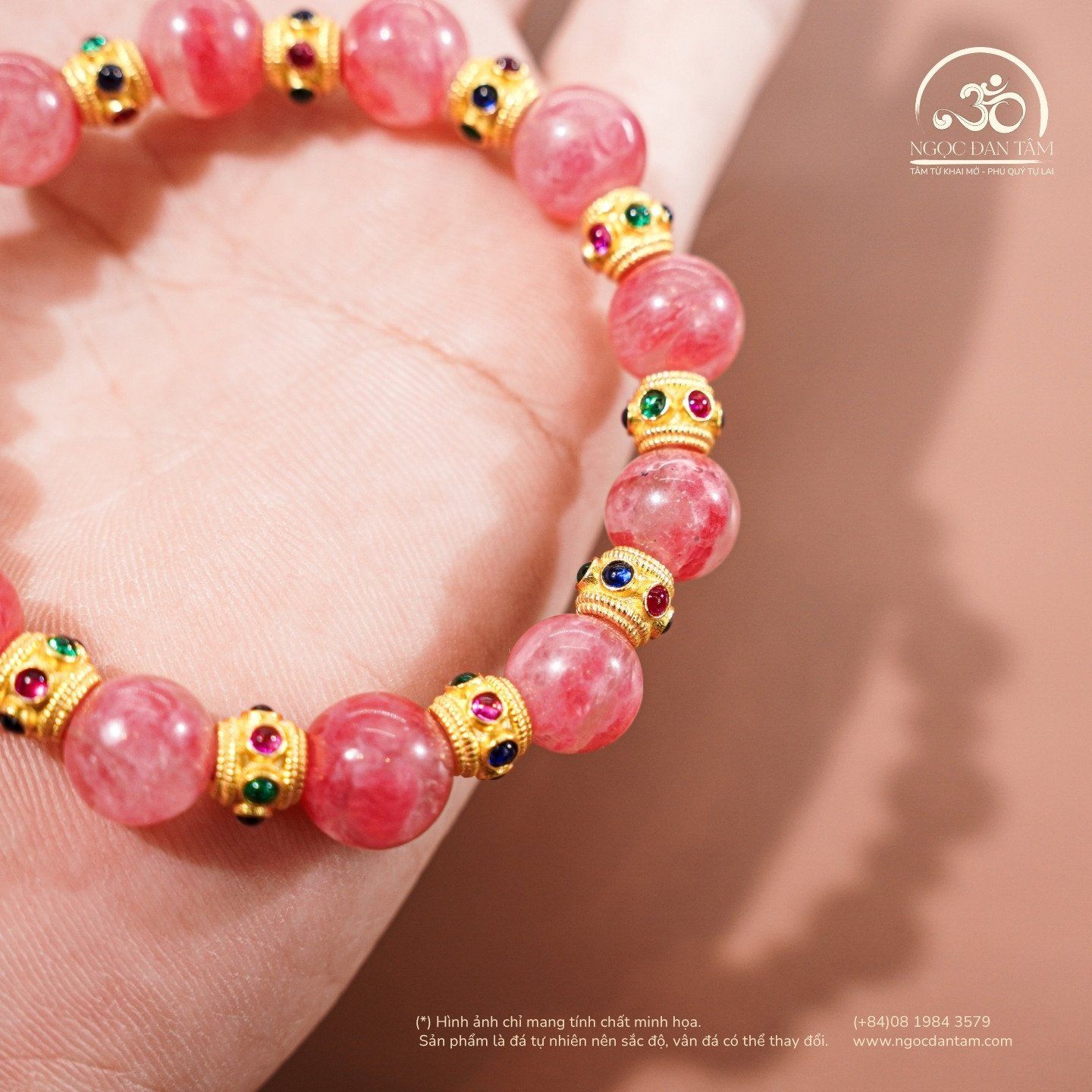  Vòng Tay Tường Vi 9mm 5A Phối Charm Đính Đá 