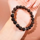  Vòng Tay Thạch Anh Khói 8mm 2A Phối Charm Mạ Bạc 