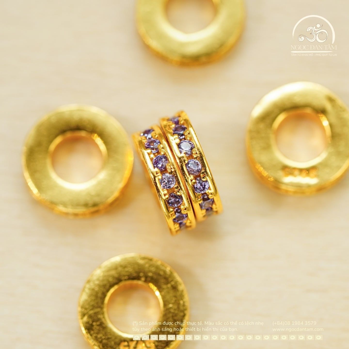  Charm Tròn Dẹp Tím  7.89mm - Bạc 925 Mạ Vàng Cao Cấp 