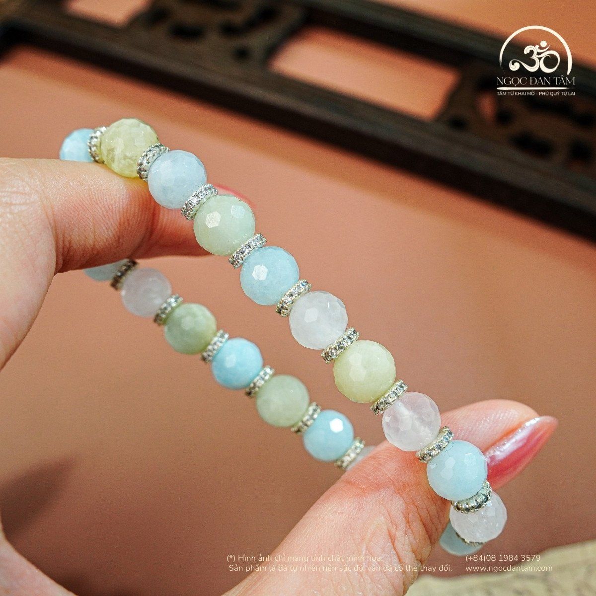  Vòng Tay Đá Morgan 6x8mm Phối Charm 