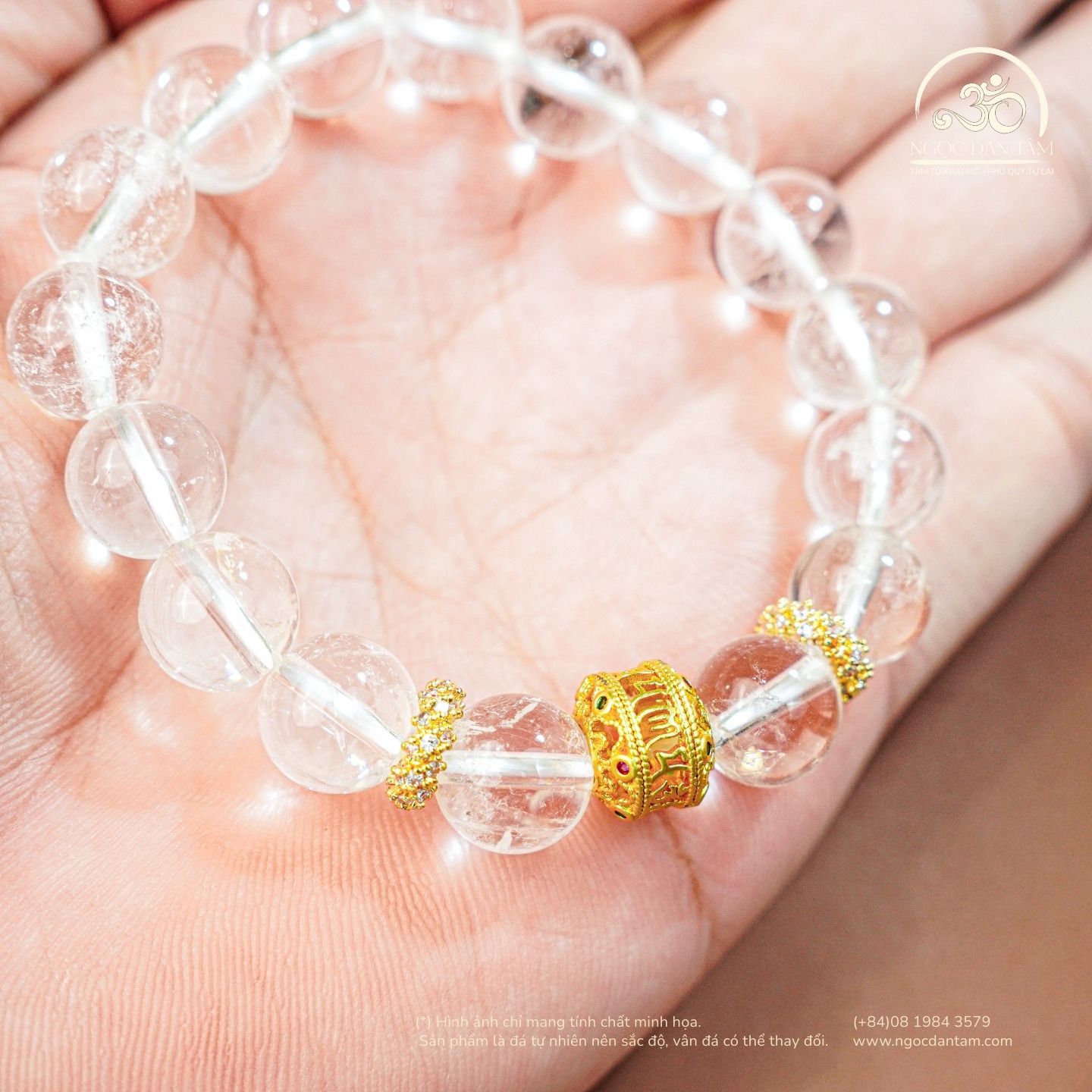  Vòng Tay Đá Thạch Anh Trắng 2A - 10mm  Phối Charm 