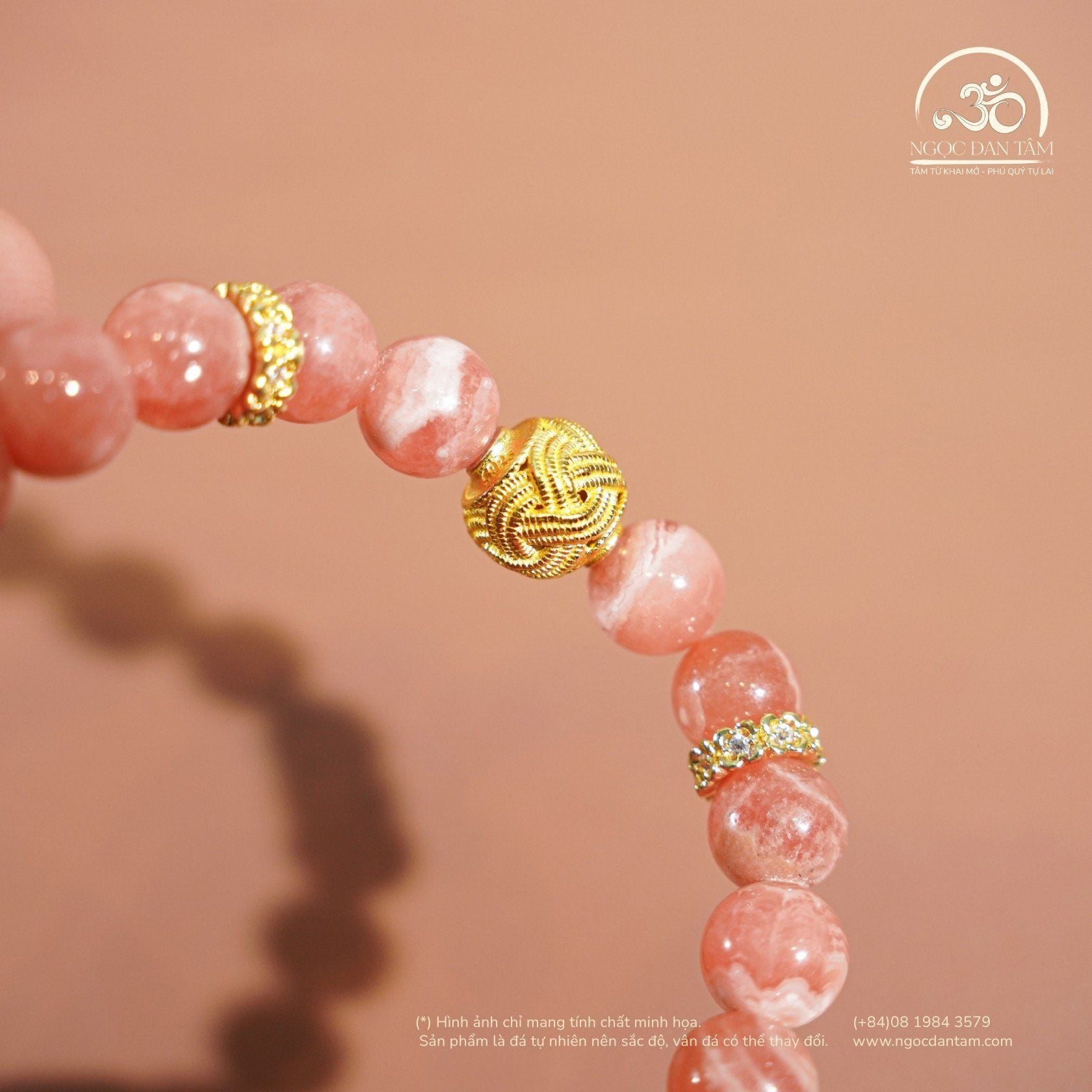  Vòng Tay Đá Đào Hoa Cát Tường 8mm 5A 