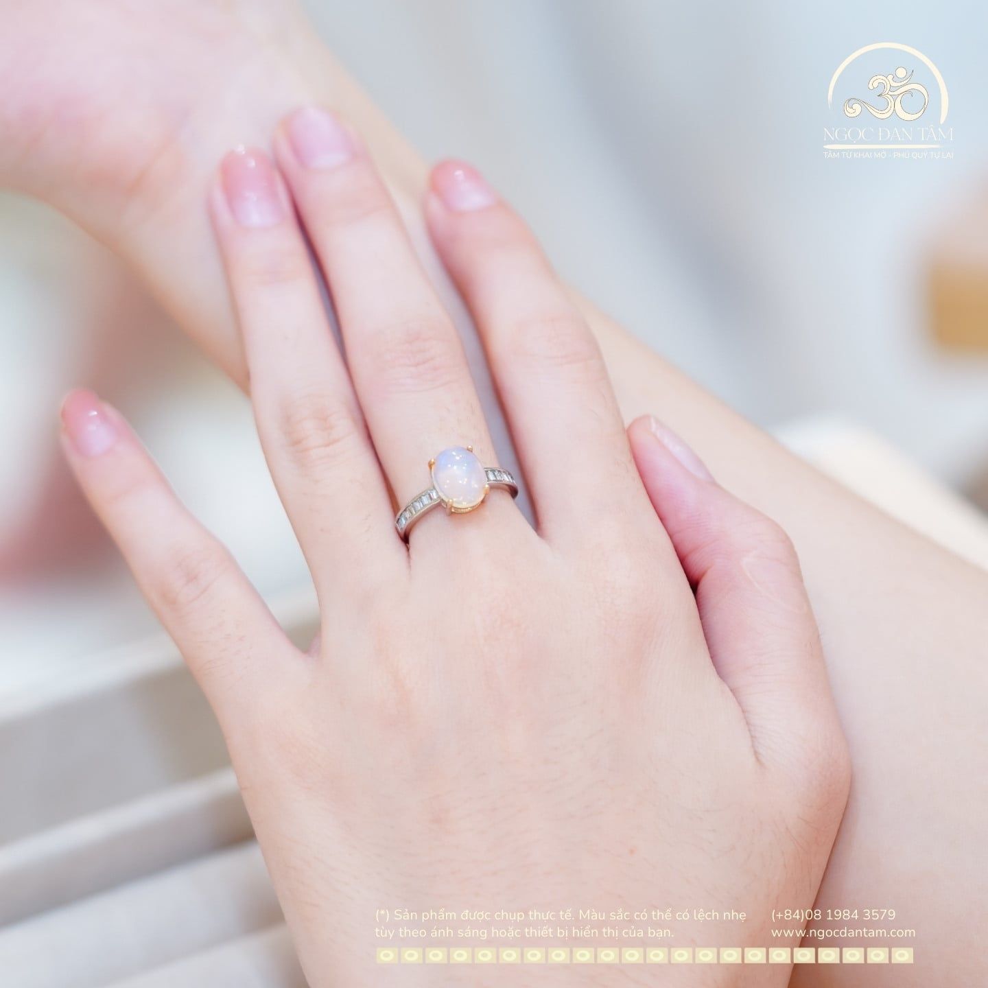  Nhẫn Bạc 925 Đính Đá Opal 8x10mm 