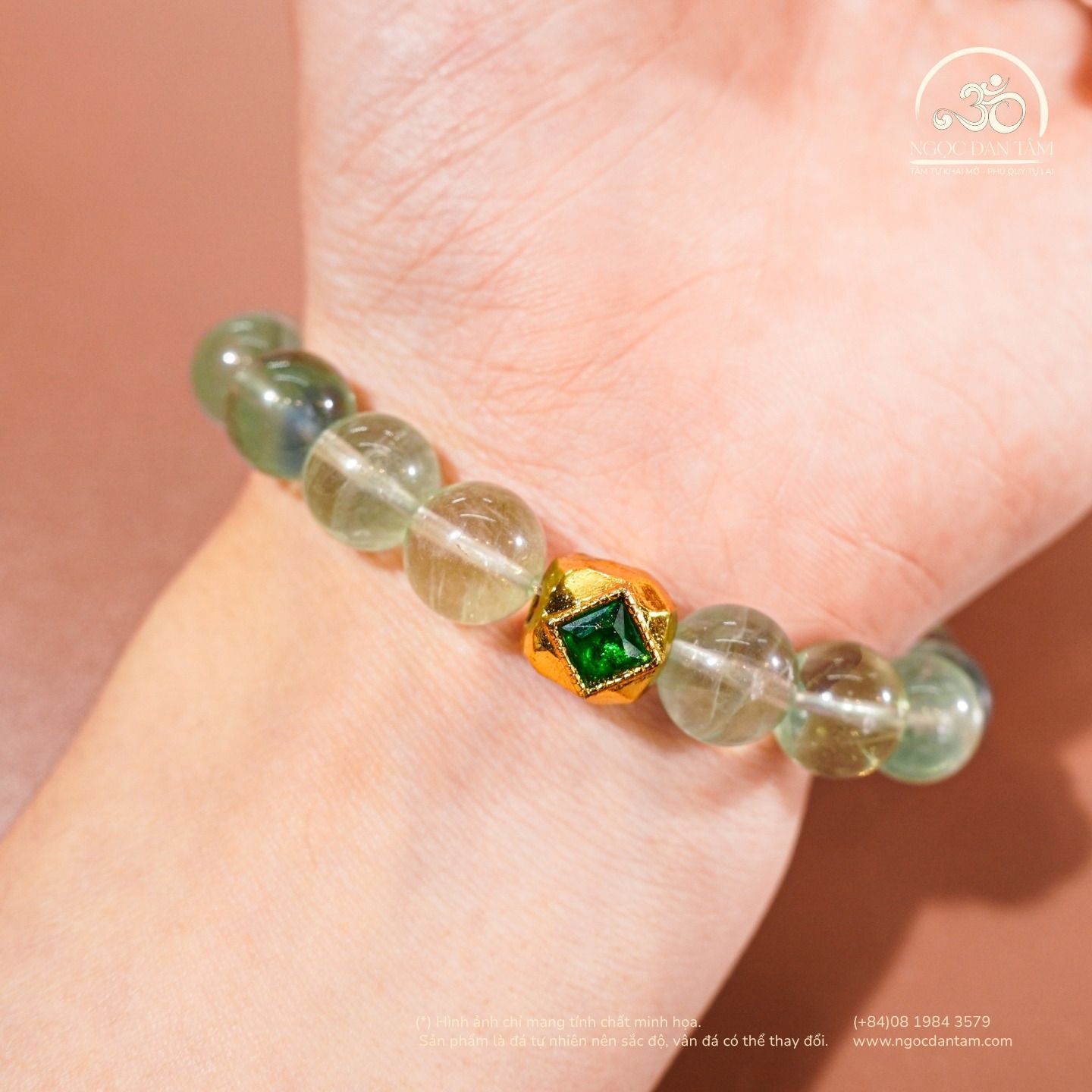  Vòng Tay Flourite Phối Charm Cắt Giác 10mm 2A 