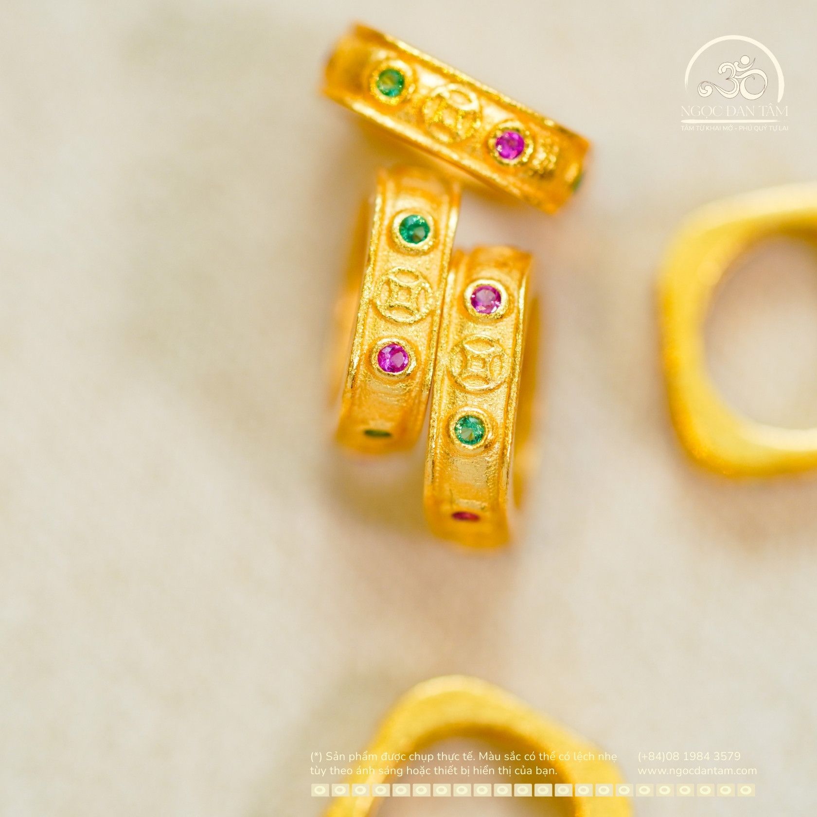  Charm Đệm Vuông Đính Đá 8mm - Bạc 925 Mạ Vàng Cao Cấp 