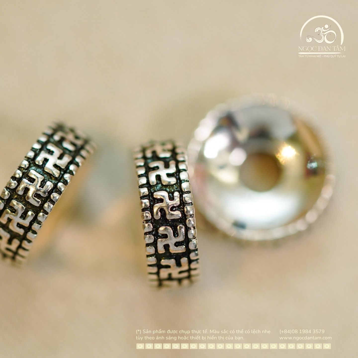  Charm Đệm Chữ Vạn Lớn 10mm - Bạc 925 Cao Cấp 