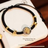  Vòng Cổ  + Vòng Tay Thắt Dây Charm Bánh Xe Pháp Luân Bạc 925 Mạ Vàng Cao Cấp 
