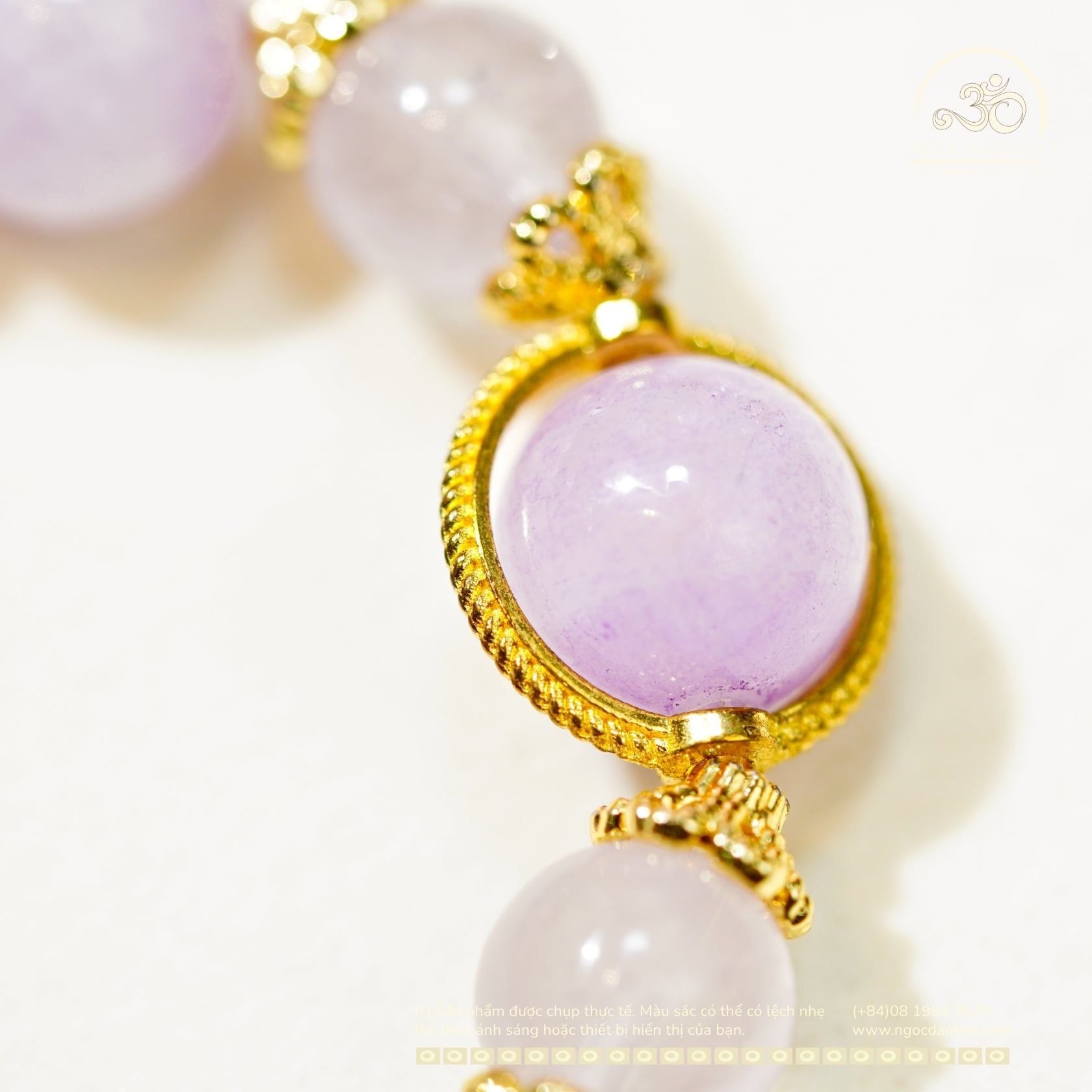  Vòng Tay Thạch anh Tím Lavender 10mm 3A Phối Charm Bọc Đá 