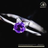  Nhẫn Bạc 925 Đính Đá Thạch Anh Tím 4mm 