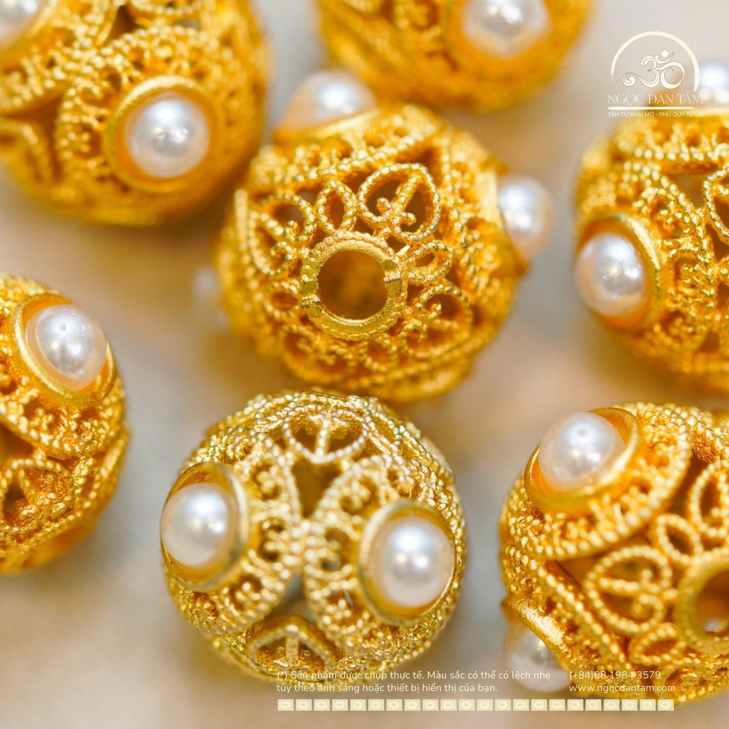  Charm Đệm Túi Cầu Ngọc Trai 11,49mm - Kim Loại Mạ Vàng Cao Cấp 