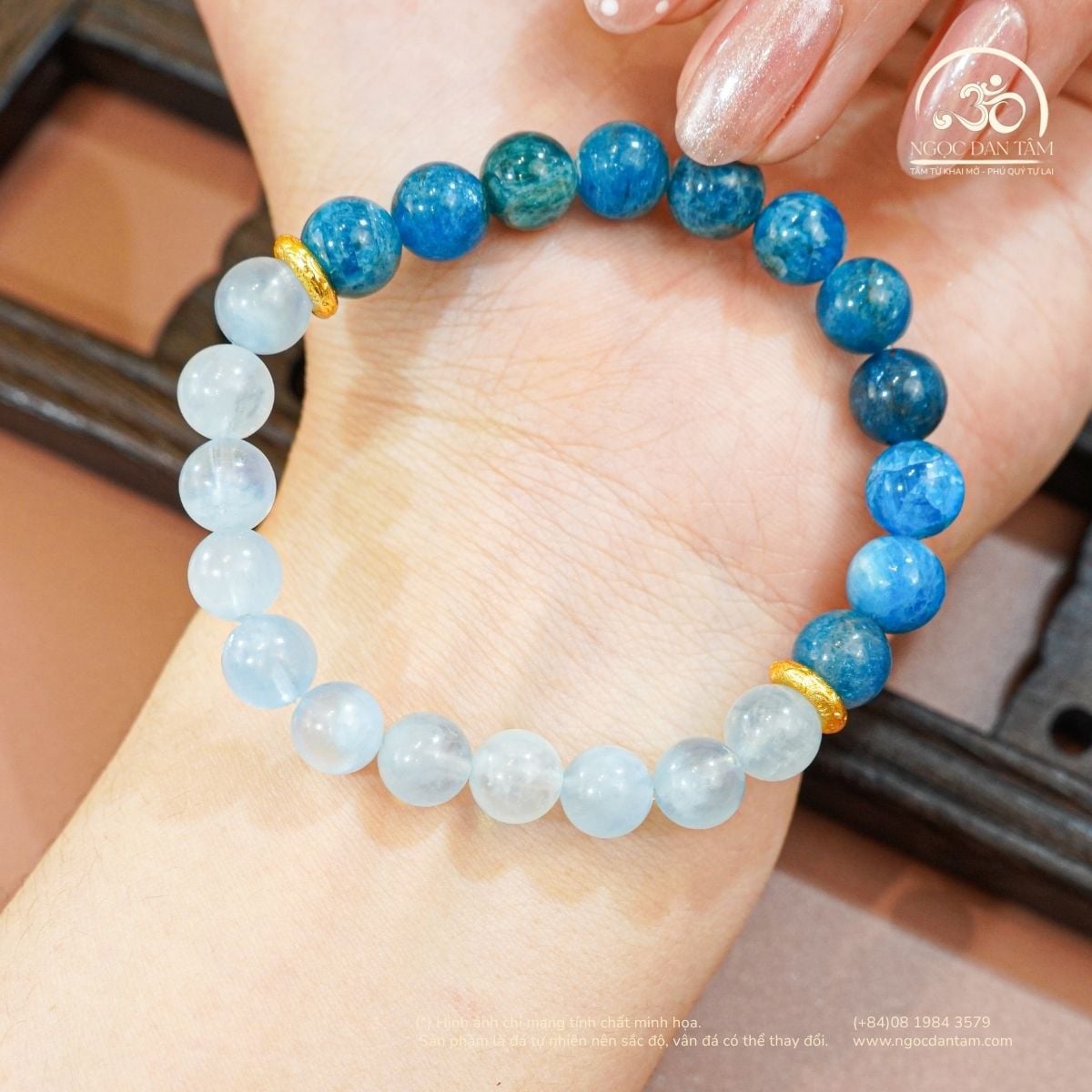  Vòng Tay Lưu Thủy (Aquamarine 7mm 3A & Apatite 8mm 2A) 