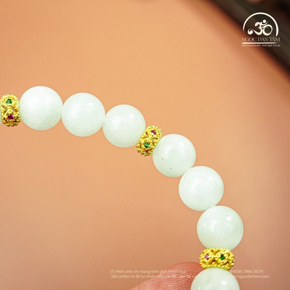  Vòng Tay Đá Angelite 8mm 2A Phối Charm 